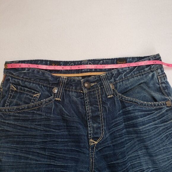 Rivet De Cru Jeans Mens 38 Blue Denim Straight Leg Button Fly Distressed Grunge - Picture 4 of 16